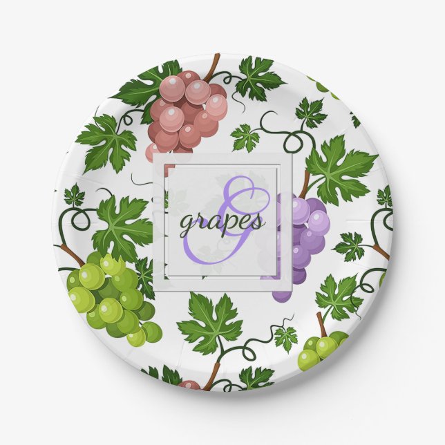 Gentle Grapes and Grapevines Paper Plate (Front)