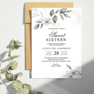 Gentle Greenery Watercolor Leaf & Flower Gold Invitation