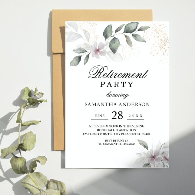  Gentle Greenery Watercolor Leaf & Flower | Gold Invitation (Creator Uploaded)