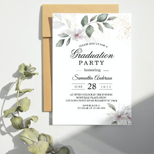  Gentle Greenery Watercolor Leaf & Flower   Gold Invitation