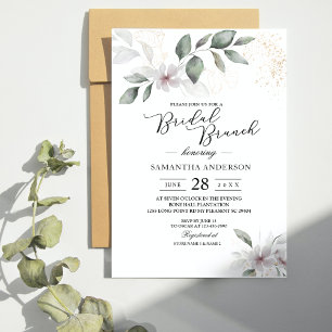 Gentle Greenery Watercolor Leaf & Flower Gold Invitation
