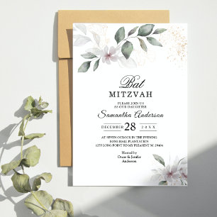  Gentle Greenery Watercolor Leaf & Flower   Gold Invitation
