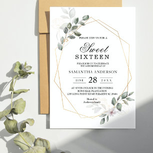 Gentle Greenery Watercolor Leaf Frame & Flower Invitation