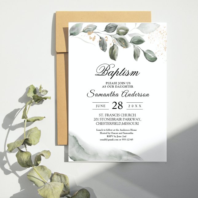  Gentle Greenery Watercolor Leaf | Gold Dust | Invitation (Creator Uploaded)