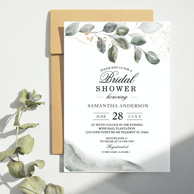  Gentle Greenery Watercolor Leaf | Gold Dust  Invitation (Creator Uploaded)