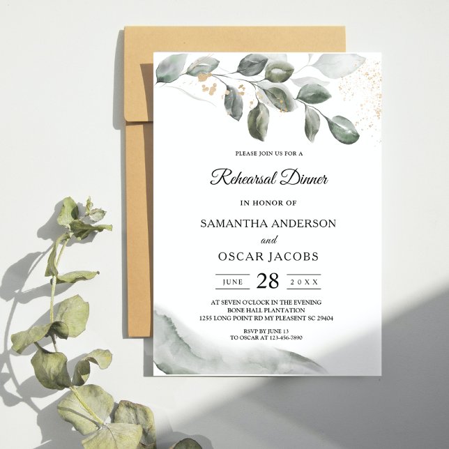  Gentle Greenery Watercolor Leaf | Gold Dust | Invitation (Creator Uploaded)