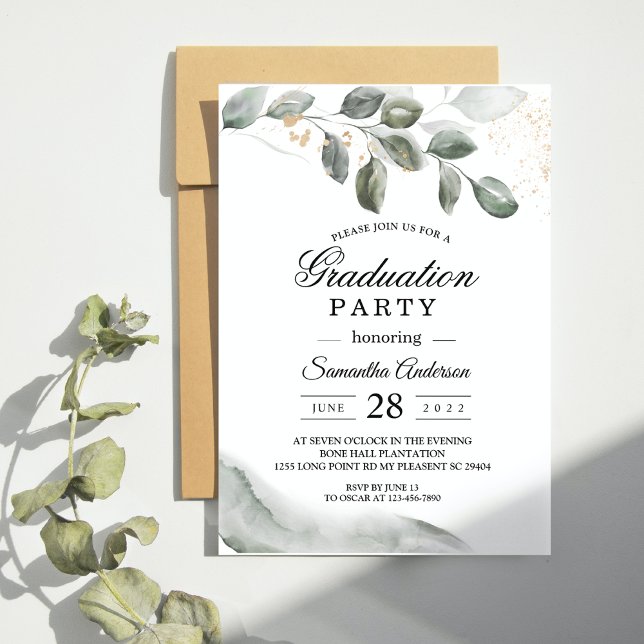 Gentle Greenery Watercolor Leaf | Gold Dust | Invitation (Creator Uploaded)