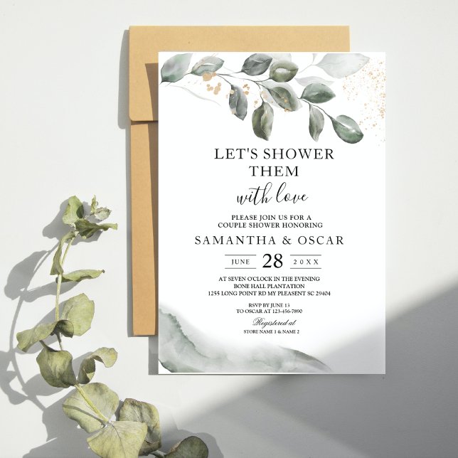  Gentle Greenery Watercolor Leaf | Gold Dust  Invitation (Creator Uploaded)