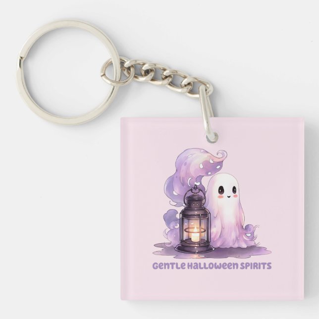 Gentle Halloween Spirits - Pastel Ghost Key Ring (Front)