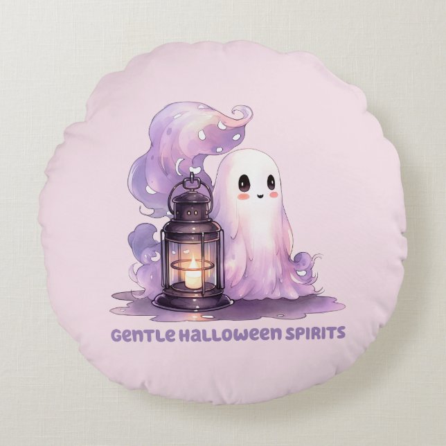 Gentle Halloween Spirits - Pastel Ghost Round Cushion (Front)