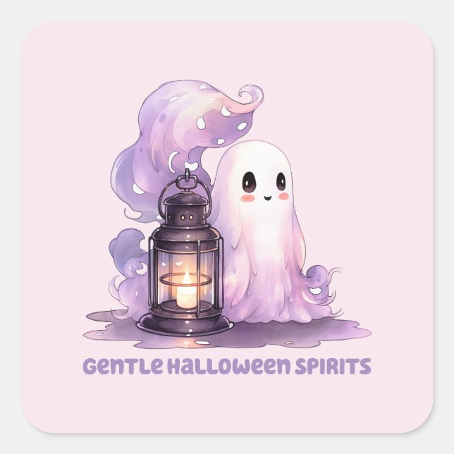 Gentle Halloween Spirits - Pastel Ghost Square Sticker (Front)