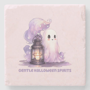 Gentle Halloween Spirits - Pastel Ghost Stone Coaster