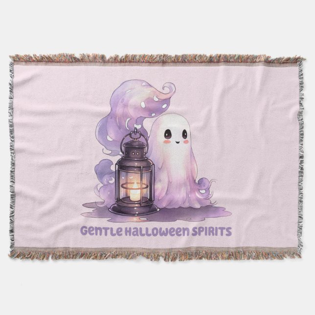 Gentle Halloween Spirits - Pastel Ghost Throw Blanket (Front)