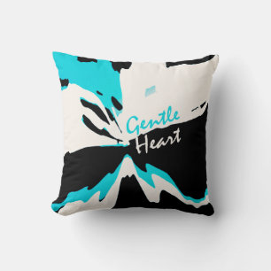"Gentle Heart" Inspirational on Aqua Beige Black Cushion