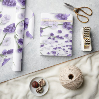Gentle Lavender Flower Pattern on White Background Wrapping Paper