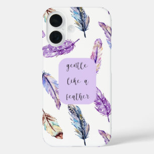 Gentle Like a Feather Purple Feather Pattern iPhone 16 Case
