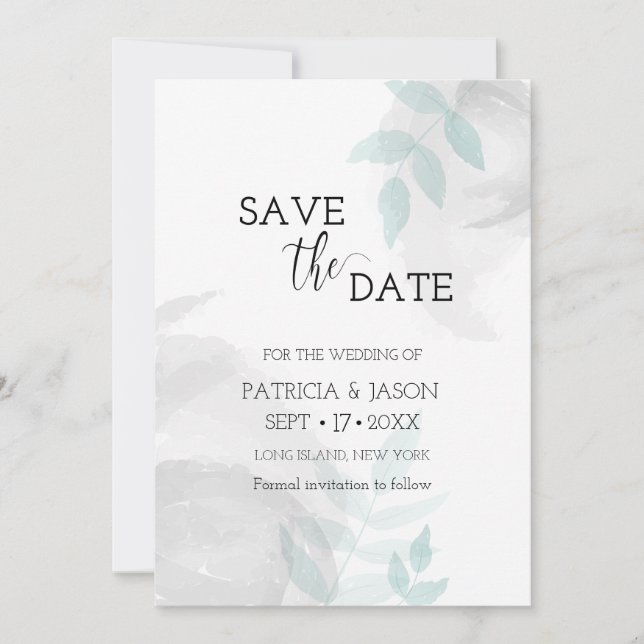 Gentle mint and grey  save the date (Front)