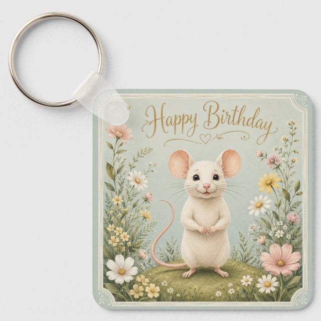 Gentle Mouse Garden Birthday Key Ring (Front)