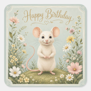 Gentle Mouse Garden Birthday Square Sticker