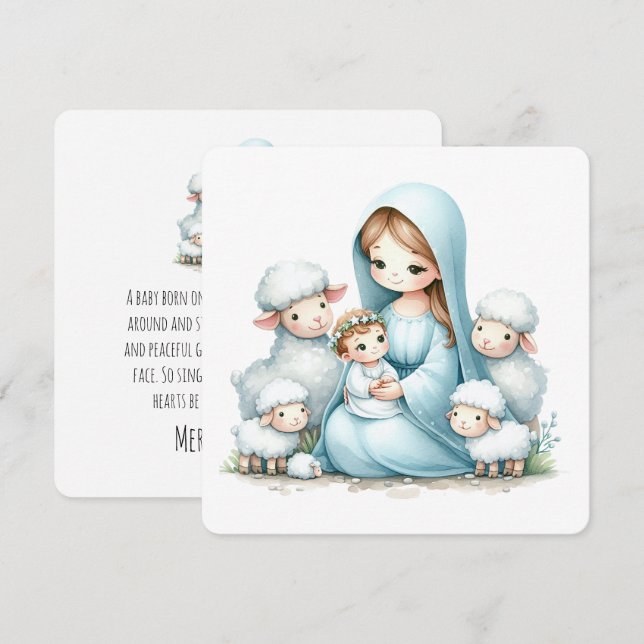 Gentle Night – Baby Jesus and Lambs  Holiday Card (Front/Back)