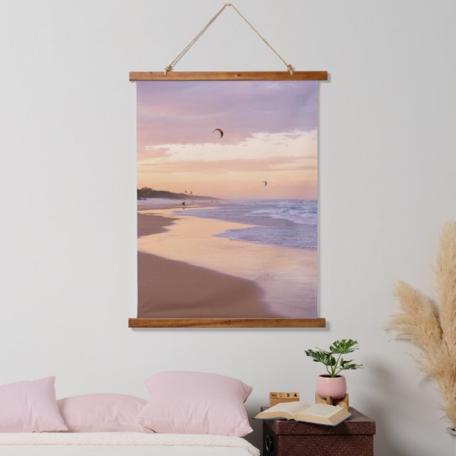 Gentle Ocean Waves, Sandy Beach, Sunset, Vs 2 Hanging Tapestry (Bedroom)