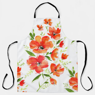 Gentle Orange Poppies Watercolor Pattern Apron