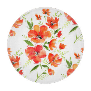 Gentle Orange Poppies Watercolor Pattern Cutting Board