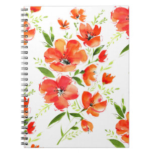 Gentle Orange Poppies Watercolor Pattern Notebook
