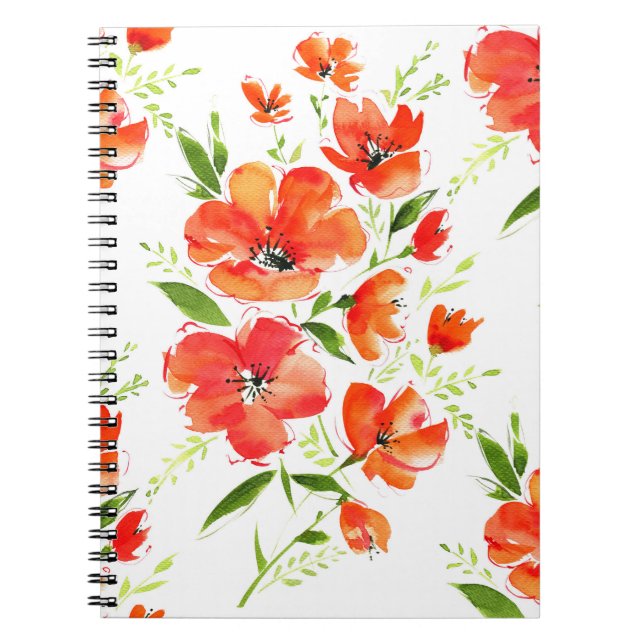 Gentle Orange Poppies Watercolor Pattern Notebook (Front)