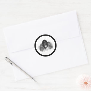 Gentle Orangutan Black and White Ape Drawing Classic Round Sticker