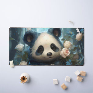 Gentle Panda Bear Among Jungle Roses Desk Mat