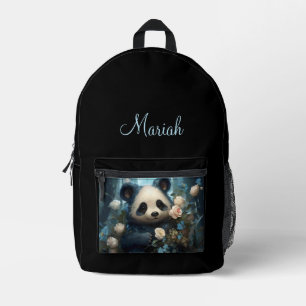 Gentle Panda Bear Among Jungle Roses Personal Printed Backpack