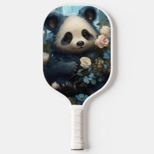 Gentle Panda Bear Among Jungle Roses Pickleball Paddle