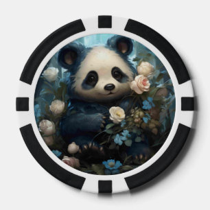 Gentle Panda Bear Among Jungle Roses Poker Chips