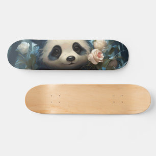 Gentle Panda Bear Among Jungle Roses Skateboard