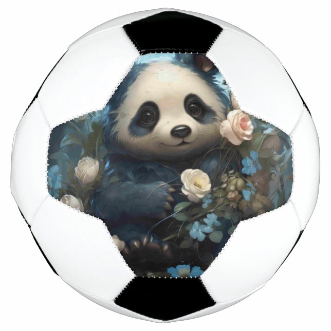 Gentle Panda Bear Among Jungle Roses Soccer Ball (Front)