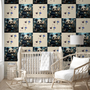 Gentle Panda Bear Among Jungle Roses Wallpaper