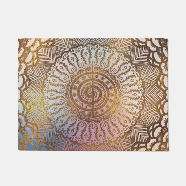 Gentle Pastel and Gold Choku Rei Symbol in Mandala Doormat (Front)