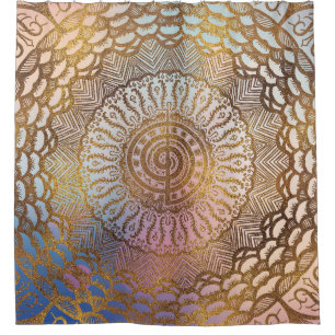 Gentle Pastel and Gold Choku Rei Symbol in Mandala Shower Curtain