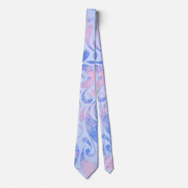 Gentle Pastel Blue and Pink Swirls Pattern Tie (Front)