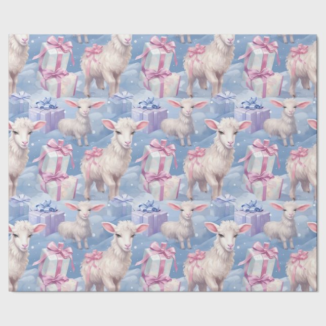 Gentle Pastel Lambs and Gifts  Wrapping Paper (Seam)
