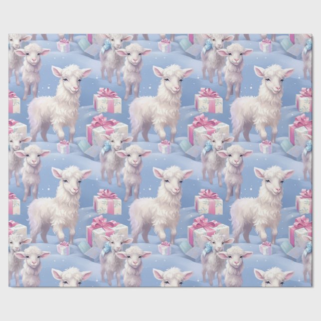 Gentle Pastel Lambs and Gifts  Wrapping Paper (Seam)
