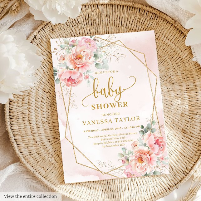 Gentle pastel pink floral girl baby shower event  invitation (Gentle pastel pink floral girl baby shower event Invitation)