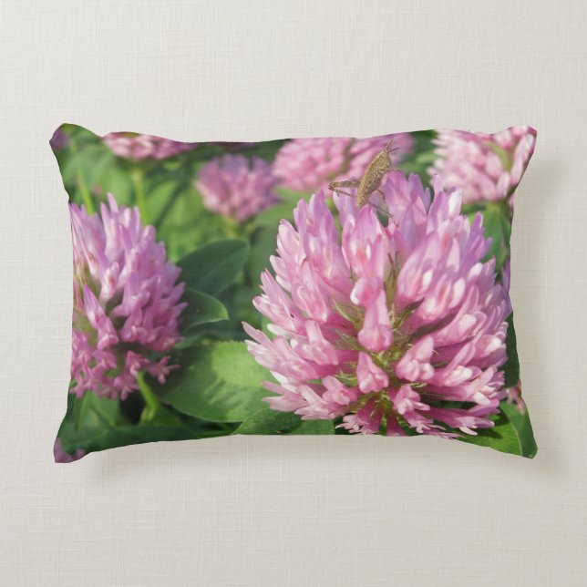 Gentle pink and green clover decorative cushion (Front)