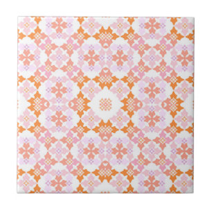 Gentle Pink And Orange Moroccan Inspired Ceramic Tile
