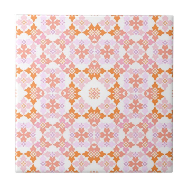 Gentle Pink And Orange Moroccan Inspired  Ceramic Tile (Front)