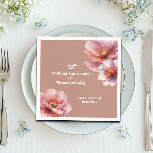 Gentle Pink Gold Floral 35th Wedding Anniversary Napkin