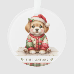Gentle Puppy in Holiday Knit Ornament