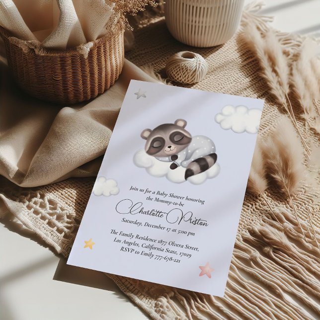 Gentle Raccoon Animal Gender Neutral Baby Shower Invitation (Gentle Raccoon Animal Gender Neutral Baby Shower Invitation)