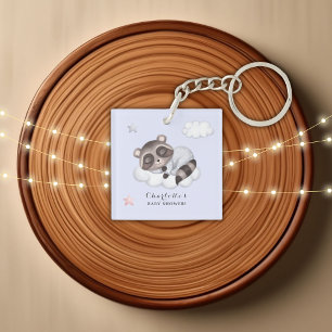 Gentle Racoon Animal Blue Baby Shower Key Ring